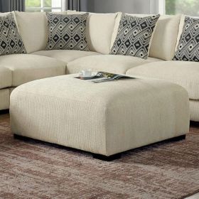 Living Room Lounge Ottoman Beige Chenille Fabric Comfort Cozy Plush Seat foam Wooden Legs 1pc Ottoman Only.