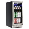 Built-in and Freestanding 15" Mini Beverage Refrigerator/Wine Cabinet, 120 Cans, 34-65°F, Quiet, Adjustable Shelves, LED Lighting, ETL , Touch Control