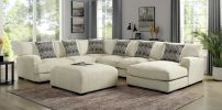 Living Room Lounge Ottoman Beige Chenille Fabric Comfort Cozy Plush Seat foam Wooden Legs 1pc Ottoman Only.