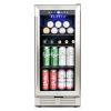 Built-in and Freestanding 15" Mini Beverage Refrigerator/Wine Cabinet, 120 Cans, 34-65°F, Quiet, Adjustable Shelves, LED Lighting, ETL , Touch Control