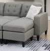 Reversible 3pc Sectional Sofa Set Light Grey Tufted Polyfiber Wood Legs Chaise Sofa Ottoman Pillows Cushion Couch