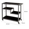 Contemporary Style Metal Bar Cart With Tempered Glass Shelves, Gunmetal Gray Black