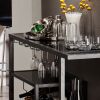 Contemporary Style Metal Bar Cart With Tempered Glass Shelves, Gunmetal Gray Black