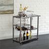 Contemporary Style Metal Bar Cart With Tempered Glass Shelves, Gunmetal Gray Black