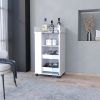 Willow Park Glass Door Bar Cart with Bottle Holder and Casters White