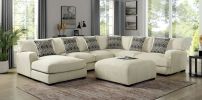 Living Room Lounge Ottoman Beige Chenille Fabric Comfort Cozy Plush Seat foam Wooden Legs 1pc Ottoman Only.