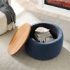 Round Storage Ottoman; 2 in 1 Function; Work as End table and Ottoman; Navy