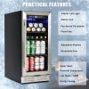 Built-in and Freestanding 15" Mini Beverage Refrigerator/Wine Cabinet, 120 Cans, 34-65°F, Quiet, Adjustable Shelves, LED Lighting, ETL , Touch Control