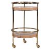 34 Inch 2 Tier Industrial Style Tea and Bar Cart, Live Edge Mango Wood Shelves, Metal Frame, Brown, Brass