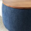 Round Storage Ottoman; 2 in 1 Function; Work as End table and Ottoman; Navy