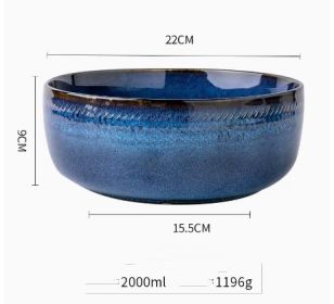 Retro Kiln Change Glaze Ceramic Soup Bowl (Option: Sydney blue-8.5inches-4pcs)