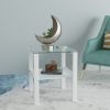 Glass two layer tea table;  small round table;  bedroom corner table;  living room white side table