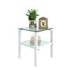 Glass two layer tea table;  small round table;  bedroom corner table;  living room white side table